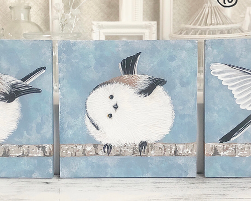 原画 並べて連なるシマエナガのミニ絵画⑩ 絵画 kira 通販 11756815