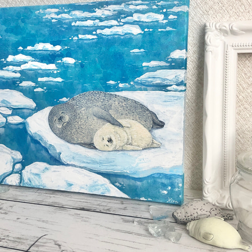 原画 流氷アザラシ キャンバスボード F3 絵画 kira 通販｜Creema