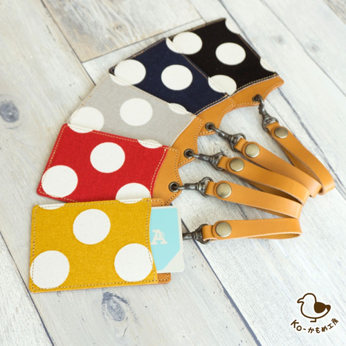 パスケース 【 水玉帆布 】 帆布 水玉 本革 レザー 純国産 定期入れ
