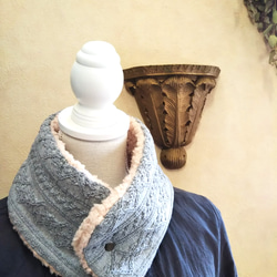 ミナペルホネン　ネイビーブラック系パッチ　ボリュームスヌード　シルキーボア使用 ミナペルホネン ネイビーブラック系パッチ ボリュームスヌード