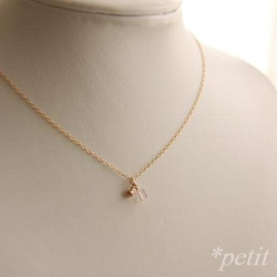 14kgf-gold beads&cube rose quartz プチネックレス 5枚目の画像