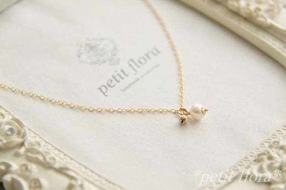 14kgf-gold beads&pearl プチネックレス 3枚目の画像