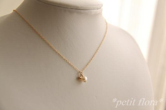 14kgf-gold beads&pearl プチネックレス 5枚目の画像