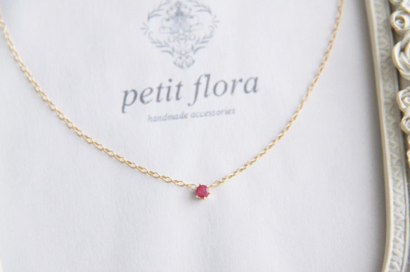 14kgf-petit jewelry ネックレス（3mmルビー6本爪） 2枚目の画像
