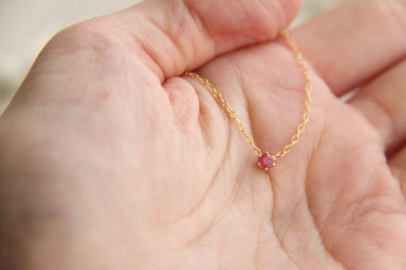 14kgf-petit jewelry ネックレス（3mmルビー6本爪） 4枚目の画像