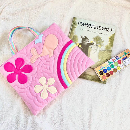 レッスンバッグ】ハワイアンキルト+*｡ﾟクジラと虹とプルメリア°｡*+