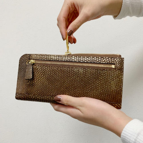 長財布 ゴールド エキゾチックレザー 財布 リザード ロングウォレット