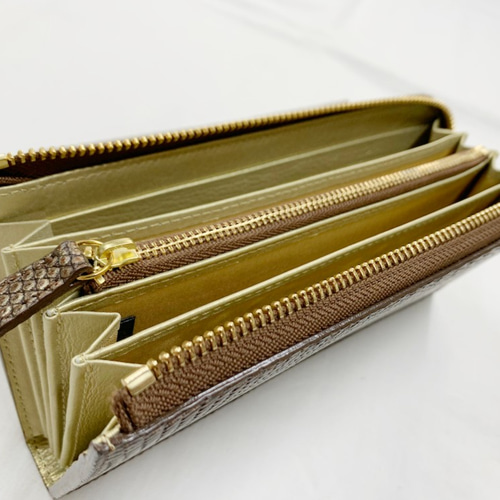 長財布 ゴールド エキゾチックレザー 財布 リザード ロングウォレット