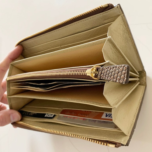 長財布 ゴールド エキゾチックレザー 財布 リザード ロングウォレット