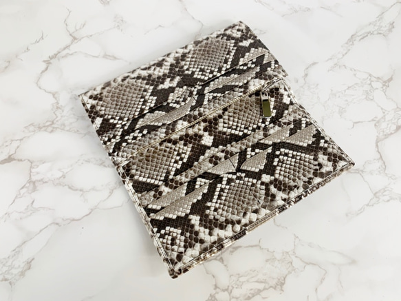 日本製　上質　パイソン　ロングウォレット　蛇革　長財布　ダイヤモンドパイソン　エキゾチックレザー 1枚目の画像