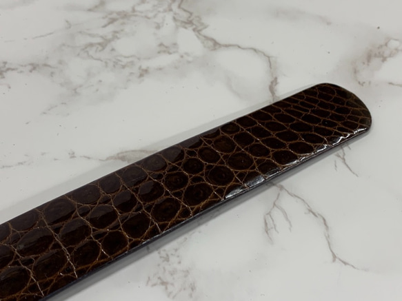 日本製　クロコダイル　３０㎜巾　上質　ベルト　ボンベ加工　真鍮磨き上げ金具　エキゾチックレザー 画像参照