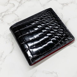 日本製　クロコダイル　上質　財布　ミドルウォレット　札入れ　ボンベ加工　エキゾチックレザー 2枚目の画像
