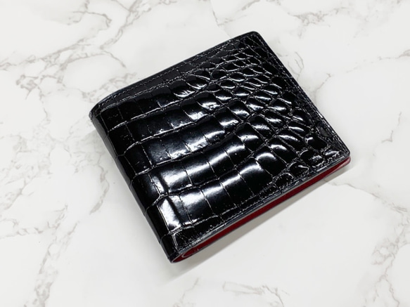 日本製　クロコダイル　上質　財布　ミドルウォレット　札入れ　ボンベ加工　エキゾチックレザー 2枚目の画像