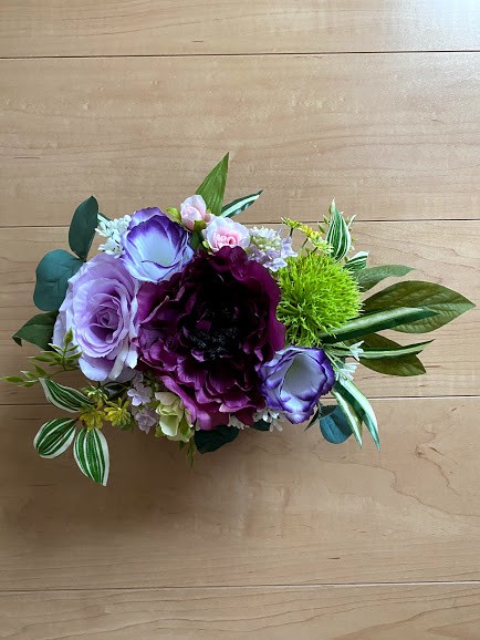 香るアートフラワー　パープル　ブルー　ほのかに香るフラワーアレンジメント