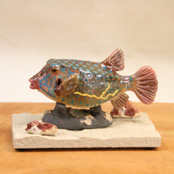 ハコフグ（成魚）・陶芸作品 置物mini（陶 さかな フィギュア） 1枚目の画像