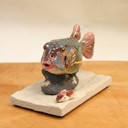 ハコフグ（成魚）・陶芸作品 置物mini（陶 さかな フィギュア） 2枚目の画像