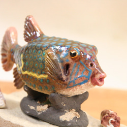 ハコフグ（成魚）・陶芸作品 置物mini（陶 さかな フィギュア） 4枚目の画像