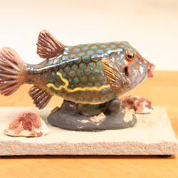 ハコフグ（成魚）・陶芸作品 置物mini（陶 さかな フィギュア） 6枚目の画像