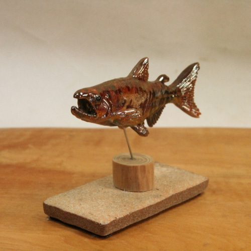 サケ・陶芸作品 置物mini（陶 さかな フィギュア） 立体・オブジェ