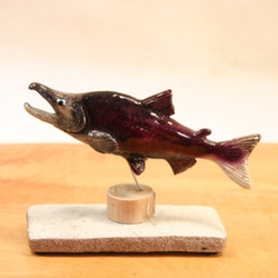 ベニサケ・陶芸作品 置物mini（陶 さかな フィギュア） 立体