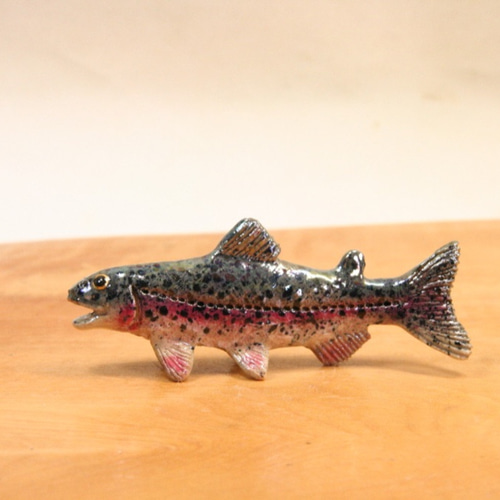 ニジマス・陶芸作品 置物mini（陶 さかな フィギュア） 立体