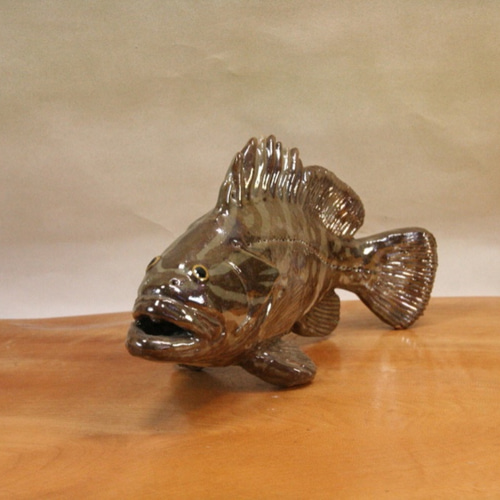 クエ（22cm型）・陶芸作品 置物（陶 さかな フィギュア） 立体
