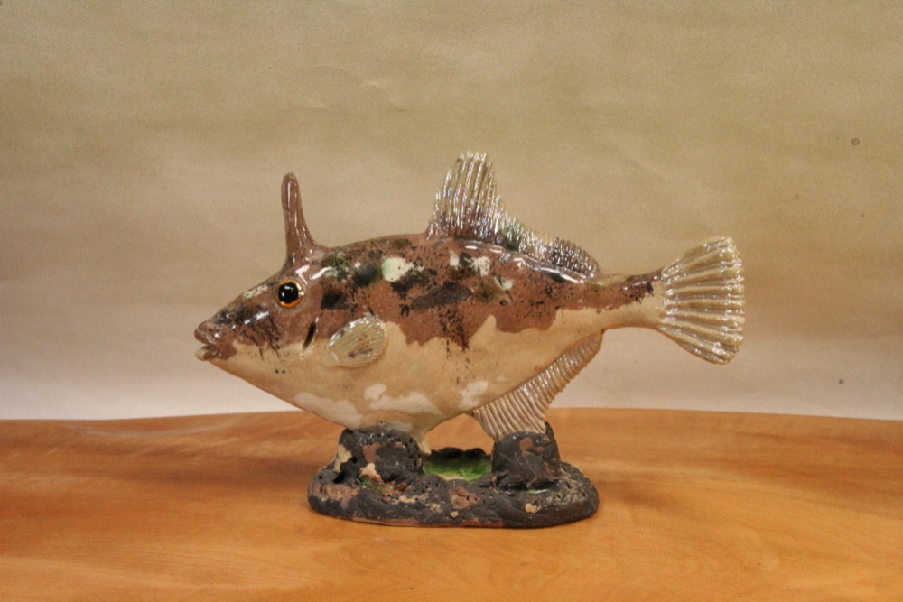 ウマヅラハギ（19cm型）・陶芸作品 置物（陶 さかな フィギュア）