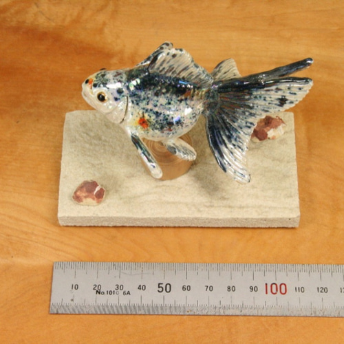 琉金・黒白（10cm型）・陶芸作品 置物（陶 さかな フィギュア
