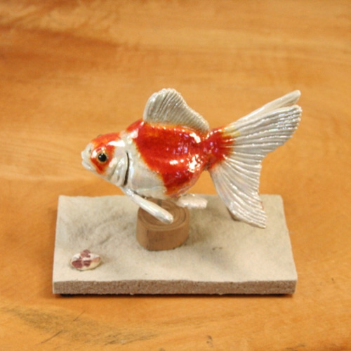 琉金・紅白（10cm型）・陶芸作品 置物（陶 さかな フィギュア