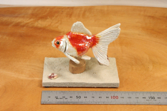 琉金・紅白（10cm型）・陶芸作品 置物（陶 さかな フィギュア） 5枚目の画像