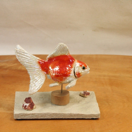 琉金・紅白（10cm型）・陶芸作品 置物（陶 さかな フィギュア