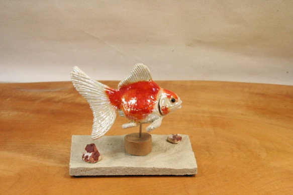 琉金・紅白（10cm型）・陶芸作品 置物（陶 さかな フィギュア） 7枚目の画像