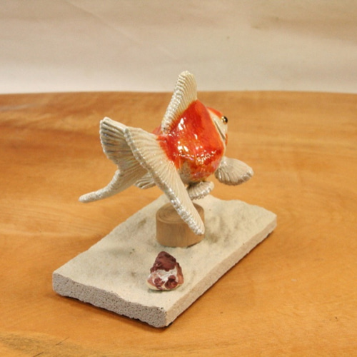 魚形陶芸作品 琉金・黒白（10cm型）・陶芸作品 置物（陶 さかな フィギュア