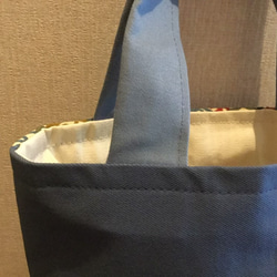 着物布　ブルー色無地切り替え　裏地白 トートバッグ ｂ186 4枚目の画像