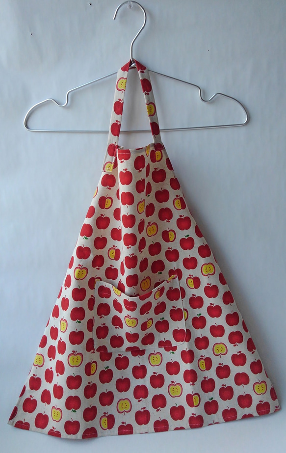 送料無料　青リンゴ　子供エプロン三角巾セット(100〜110)　　 3枚目の画像