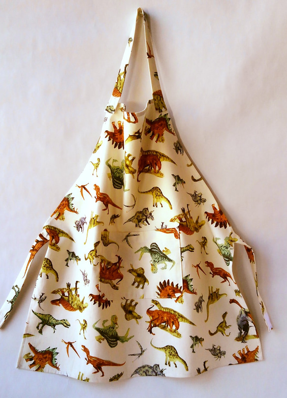 送料無料　恐竜大集合　子供エプロン三角巾セット(100〜110)　　 1枚目の画像