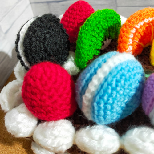 かぎ編み ティッシュボックスカバー チョコケーキ マカロン