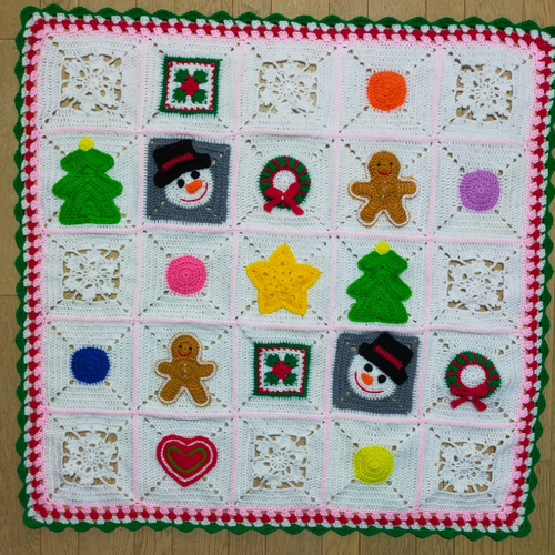 送料無料】かぎ編み クリスマス ブランケット 膝掛け マルチカバー