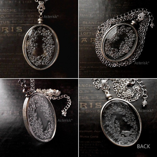 小鳥 花 枝葉 ヴィンテージ インタリオガラス 40×30mm Glass