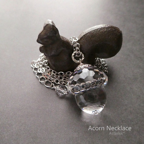 クリスタルガラス どんぐり ヴィンテージガラス ペンダント ネックレス