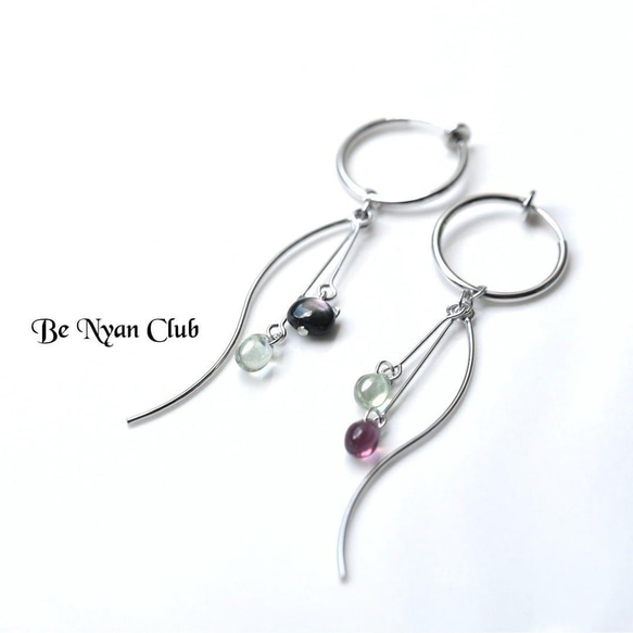 シェルの黒猫ちゃん揺らめく…チェコドロップとせせらぎウェ〜ブのイヤリング　～Neko de M Kanazawa～ 1枚目の画像