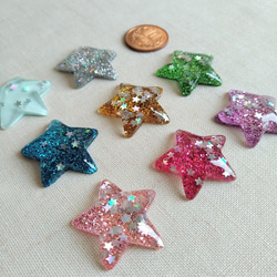 30mm　ラメ入り　きらきら　星のデコパーツ　　アソート１５個セット　P755 5枚目の画像