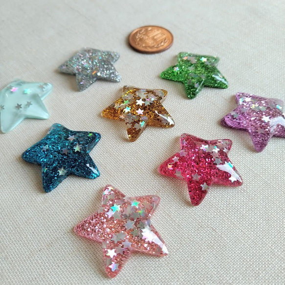 30mm　ラメ入り　きらきら　星のデコパーツ　　アソート１５個セット　P755 5枚目の画像