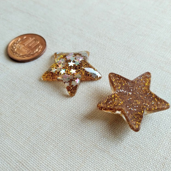 30mm　ラメ入り　きらきら　星のデコパーツ　　アソート１５個セット　P755 7枚目の画像
