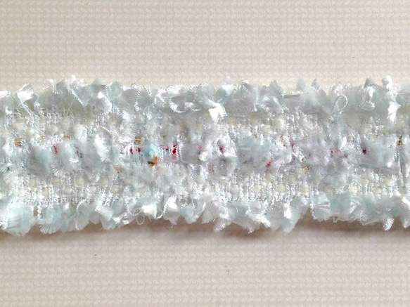 35mm幅　フリンジつき織リボン　ブルーグレー２ｍセット　R16 5枚目の画像