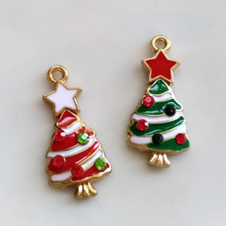 ♪Xmas♪　クリスマスツリーのチャーム　2種類×5　10個セット　D36/37 2枚目の画像