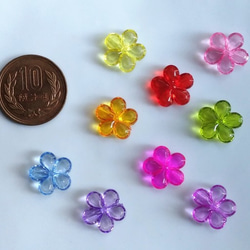 14mm　お花のキャンディビーズ　透明カラフル　アソート100個　P329 4枚目の画像