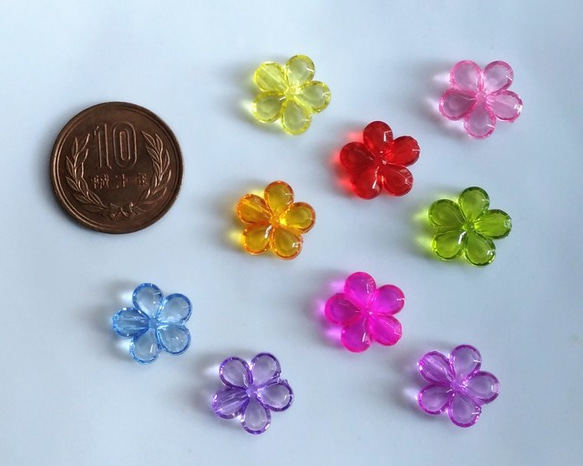 14mm　お花のキャンディビーズ　透明カラフル　アソート100個　P329 4枚目の画像