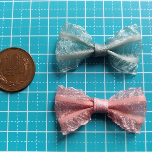オーガンジーの成形りぼん ふちシワ加工 2色×5 10個セット