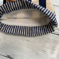 おしゃれな・2ｃｍ巾ストライプ紺×デニム・巾着小/コップ袋・BOYS　 4枚目の画像